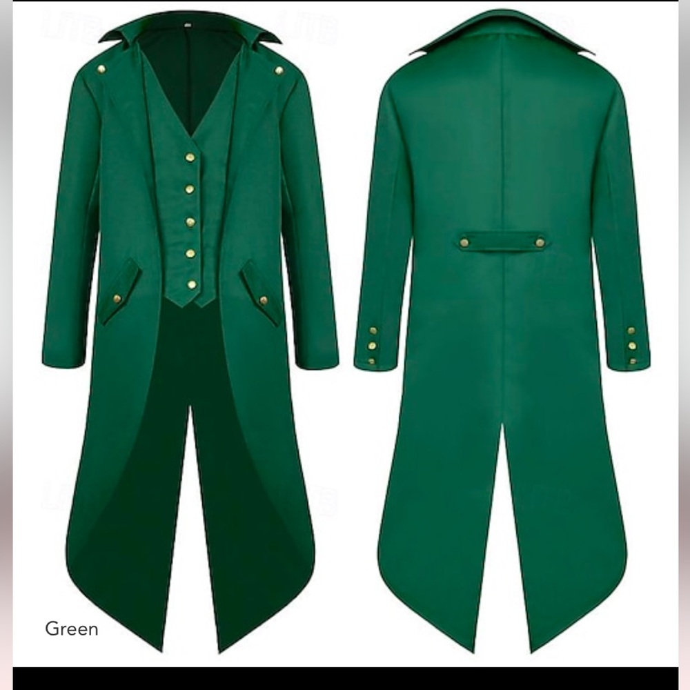 Costume-Vintage Punk & Gothic Medieval Coat Tuxedo Tailcoat Size - Small-Green.